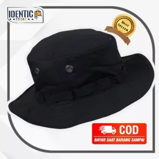 Topi rimba topi outdoor topi gunung topi hyking polos hitam bahan ribstok