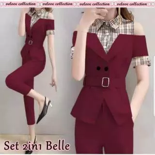 Set 2in1 bella kombi - setelan import gaya korea - outfit wanita terbaru - baju kerja murah