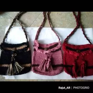 Tas Rajut Handmade tas selempang hp/note unik tas lucu tas murah limited bulu serut tas bohemian