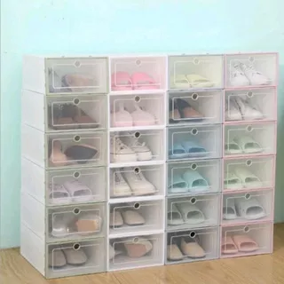 Kotak Tempat Sepatu Lipat Transparan Tebal Shoes Storage Box Organizer Rak Sepatu Plastik Susun warna