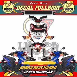 Stiker full body motor beat decal stiker motor beat stripping motor beat karbu BLACK HOONIGAN