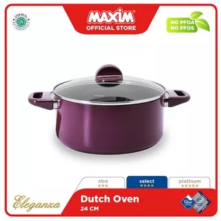 Maxim New Eleganza Purple Panci Teflon Anti Lengket 24cm / 5L Dutch Oven + Tutup Kaca