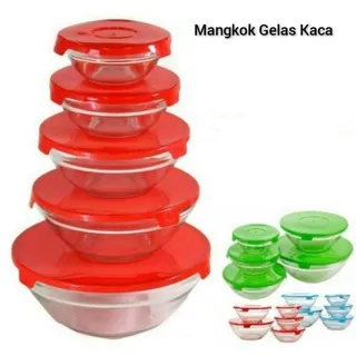 Mangkok Gelas Kaca Set Tutup / Mangkuk Souvenir