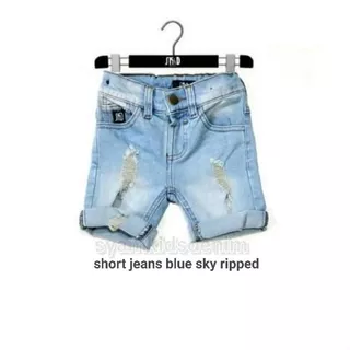 New Promo!! Celana jeans anak pendek softjeans stretch denim/ short blue sky ripped ukuran 1 thn s/d 10 thn