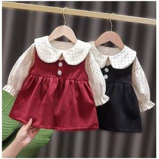 Dress anak IMPORT fashion baby korean style import anak perempuan DRESS POLKADOT HITAM MERAH