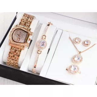 [BISACOD] JAM TANGAN AIGNER GIFSET WANITA / CEWEK STRAP RANTAI STAINLESS STEEL JAM TANGAN ANALOG MEWAH WANITA SET GELANG KALUNG ANTING CINCIN JAM TANGAN CEWEK