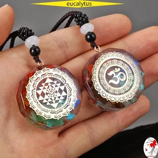 EUTUS Multi-color Chakra Pendant Necklace Rope Chain Solar Energy Sri Yantra Quantum Pendant Meditation Charm Gift Healing Balance Ions Chakra Necklace Orgonite Pendant Natural Crystal