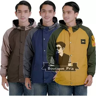 JACKET PARKA TASLAN RAGLAN POLOS WARNA MUSTARD KUNING KUNYIT NAVY COKLAT TUA-SWEATER PRIA MURAH