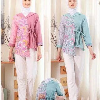 BAJU BATIK WANITA MODERN KOMBINASI PASTEL M,L,XL,XXL asli PEKALONGAN-ATASAN BATIK WANITA-BLUS BATIK KOMBINASI TERBARU