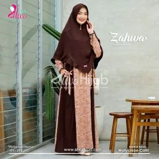 Ready Zahwa set by Alwa hijab gamis syari syar`i premium bahan wollycrepe caltri busui coklat S L