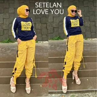 B01 ED Set Love You | Atasan Blouse Jumbo Fit XL-XXL Setelan wanita terbaru 2020 Set 2in1 Celana pjg