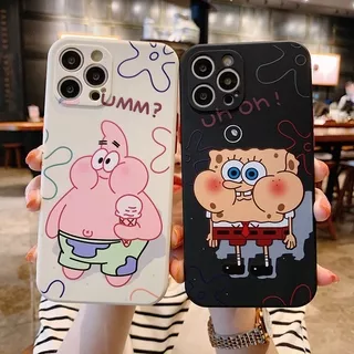 Black SpongeBob & Patrick Star Soft Case iP iPhone 6 6S 7 8 + Plus SE 2020 X XS XR Max 11 12 Mini Pro Max Matte Silikon Casing Apple