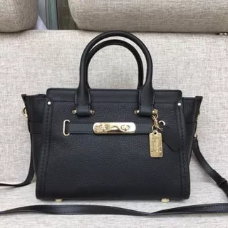 Coach Shoulder Bag Swagger 27 In Pebbled Leather Black Original 100%