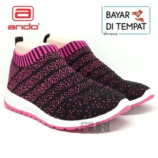 FIURI - ANDO Original Lenny Black Pink 37-40 - Sepatu Olahraga Lari Wanita - Sepatu Sekolah - Sepatu Ando - Sepatu Sneakers Kuliah Senam Gym Jogging Sport Wanita - Sepatu Casual - Sepatu Rajut Slip On - Fashion Wanita