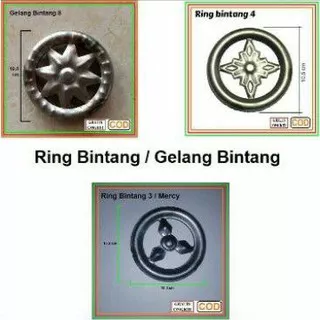 Gelang bintang Ring model mercy 3 4 5 8 tulip tampilan 2 muka bolak balik bahan plat besi ornamen hiasan aksesoris pintu pagar tralis kanopi railing tangga rumah balkon