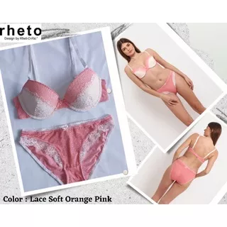 RHETO-Bra Set (Bra+Panty) Lace Soft Orange Pink