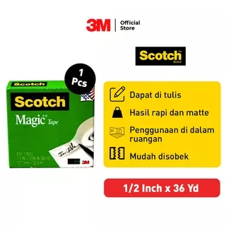 3M Scotch Magic Tape Isolasi Transparan 810-S36 / Ukuran Small / 1/2 inch x 36 Yd / Menempel Kuat