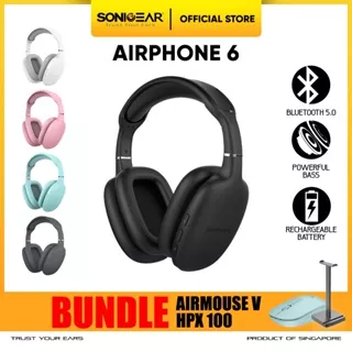 Headset Bluetooth Headphone Wireless SonicGear AirPhone 6 Bundle Mouse Airmouse V & Stand Headset