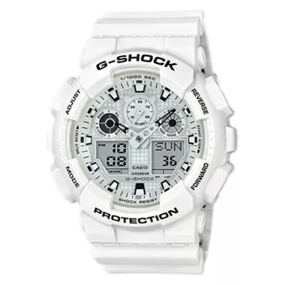 Jam Tangan Pria Casio G-Shock GA-100MW-7ADR Marine White Series Digital Analog Dial White Resin Band