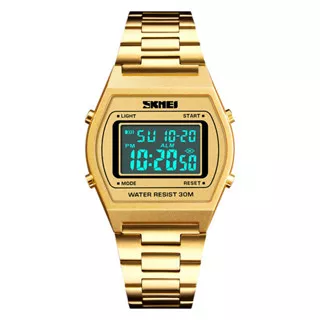 Jam Tangan Pria SKMEI 1328GD Digital Dial Gold Ion Stainless Steel Strap