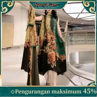 Nyonya Gam Sutra Dua Potong Set 2021 Musim Semi dan Musim Panas Baru Sutra Murbei Ibu Gaun Ukuran Besar Longgar penutup Perut Slimming Suit