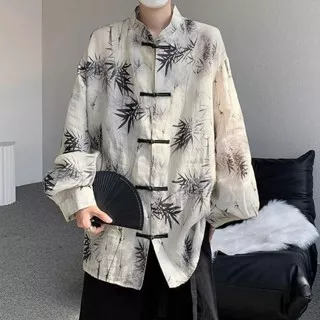 Kemeja Pria/Motif/Gaya Cina/Tiongkok/Keren/Import/Pattern/Chinese StyleNew Chinese Men's Button Stand Collar Shirt Han Chinese Costume Tang Costume Top