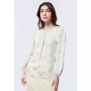 Executive Printed Long Sleeve Blouse Ecru