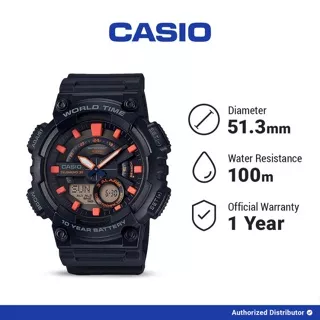 Casio Jam Tangan Pria AEQ-110W-1A2VDF Digital Analog Black Resin Strap