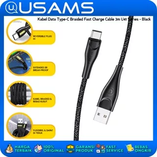 USAMS Kabel Data Type-C Braided Fast Charge Cable 3m U41 Black