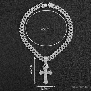 European and American New Personality Diamond Stud Crown Cross Pendant Necklace Environmental Protection Alloy Diamond-Studded Necklace Rhombus Cuban Link Chain CEX7