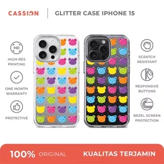 Hybrid Crystal Glitter Case for iPhone 15 Plus Pro Max Cassion Yupi Bear