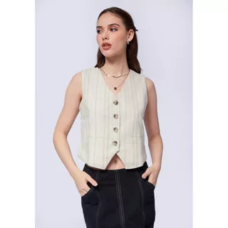 ET CETERA V-Neck Button Up Vest ECRU