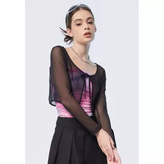 COLORBOX Tied Up Long Sleeve Sheer Top Black