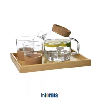 Informa Appetite 800 ml Set 4 Pcs Nexa Teko & Gelas Dengan Nampan Set Water Jug With Glass Pitcher Dengan Tutup Dan Handle Wadah Penyimpanan Air Peralatan Minum