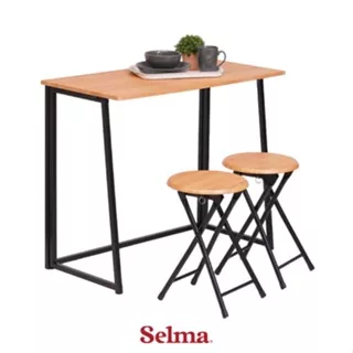 Selma Set Meja Makan Lipat 2 Kursi - Hitam/Cokelat Oak Dining Table Set Foldable Meja Kursi Ruang Makan Aesthetic Furniture Dining Room