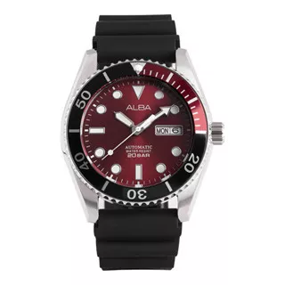 Jam Tangan Pria Alba AL4423X1 Automatic Men Red Dial Black Rubber Strap