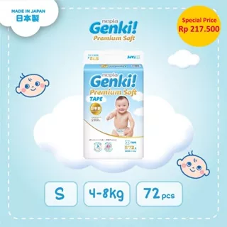 Nepia Genki S72 Tape Popok Bayi Sekali Pakai Pempes Perekat Baby Diapers Premium