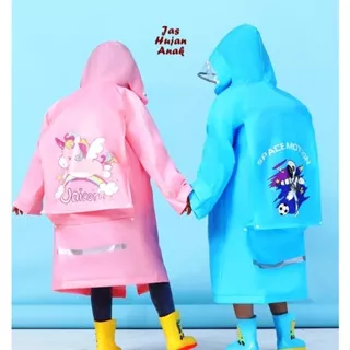 ZIPPER Jas Hujan UNICORN SPACE MOTION model resleting dan kancing TERMASUK FACESHIELD Kids Raincoat