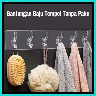 Gantungan Dinding Tanpa Paku 6 Hook Gantungan Tempel Cantolan Baju 6