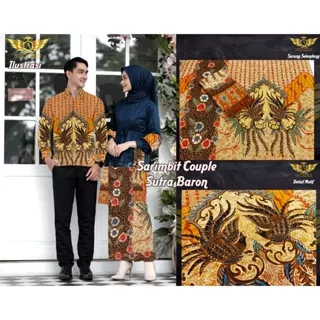 SARIMBIT BARON COUPLE MOTIF 2 BAHAN KAIN BATIK TULIS SUTRA ATBM BURUNG EMAS COKLAT GOLD