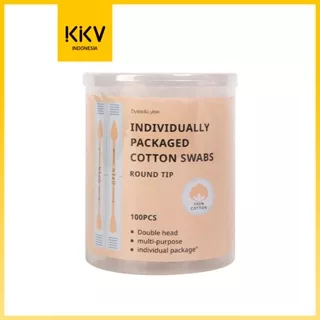 KKV - DYLEE&LYLEEIndividually Packaged Cotton Swabs100pcs Cotton Buds Katun Swabs kapas Korek Kuping Penyeka Kayu Tongkat Wooden Stick Double Head