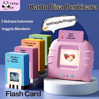 Tatajoy Card Early Education Tiga bahasa Device/ Kartu bisa berbicara Flash Card Reader 3 bahasa Indonesia-Inggris-Mandarin Pendidikan Awal Membaca Pengenalan Mainan Flash Card Bersuara Alat Bantu Pengenalan Kosakata Bahasa Flash Card Reader