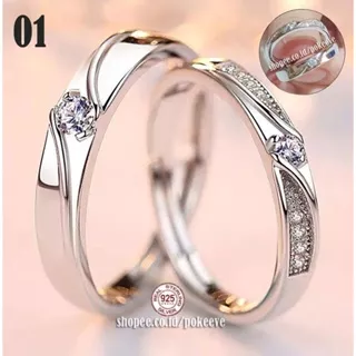 Cincin Couple Perak 925 Pria/Wanita Cincin Tunangan/Kawin/Nikah 925 Sterling Silver Ring