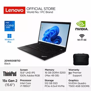 Lenovo ThinkPad P15s Gen 2 BTID Intel Core i7 1185G7 vPro Win11 Pro 16GB 512GB SSD NVIDIA Quadro T500 4GB 15.6 4K UHD IPS 600nits Antiglare Dolby Vision 100% Adobe RGB Laptop Bisnis Workstation P 15inch 20W600BTID Black Garansi Resmi 3 Tahun Premier