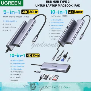 UGREEN USB C MACBOOK IPAD HUB for HDMI 4K 30Hz 60Hz / RJ45 LAN / TF SD CARD / PD 100W / VGA / JACK 3.5MM USB Type C Hub for Macbook iPad M1 M2 Surface Laptop Asus Chromebook Plus Pro HP Spectre Zenbook Multi Ports Usb Hub