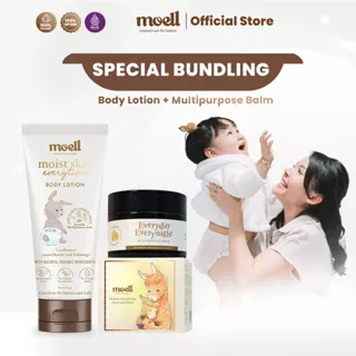 Paket Bundling Moell Body Lotion Bayi 185gr dan Moell Multipurpose Balm 30gr aman untuk Bayi dan Kulit Sensitif