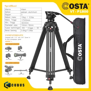 COSTA VT-P 1800 Fluid Head Tripod Video Maker Professional Heavy Duty