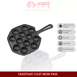 USAGI Takoyaki Cast Iron Pan / Cetakan Takoyaki Cast Iron 12 Pcs / Cetakan Besi Cor Takoyaki / Takoyaki Maker / Wajan Takoyaki Anti Lengket / Teflon Takoyaki