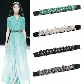 BGS-297 Ikat Pinggang Wanita Payet, Gesper wanita belt ikat pinggang fashion Mutiara Berlian Elastis Mewah terbaru untuk dres tunik Perempuan