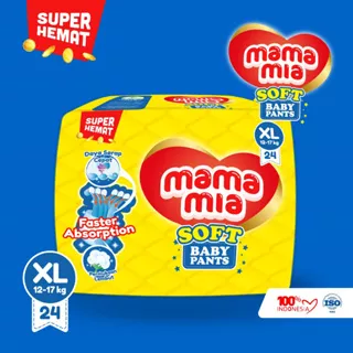 Mamamia Soft Popok Bayi Tipe Celana XL24 - Popok celana bayi / Baby Diapers Pants - XL 24 Super Hemat & Ekonomis - Selembut kapas, Daya Serap Tinggi, Anti Iritasi & Anti Ruam